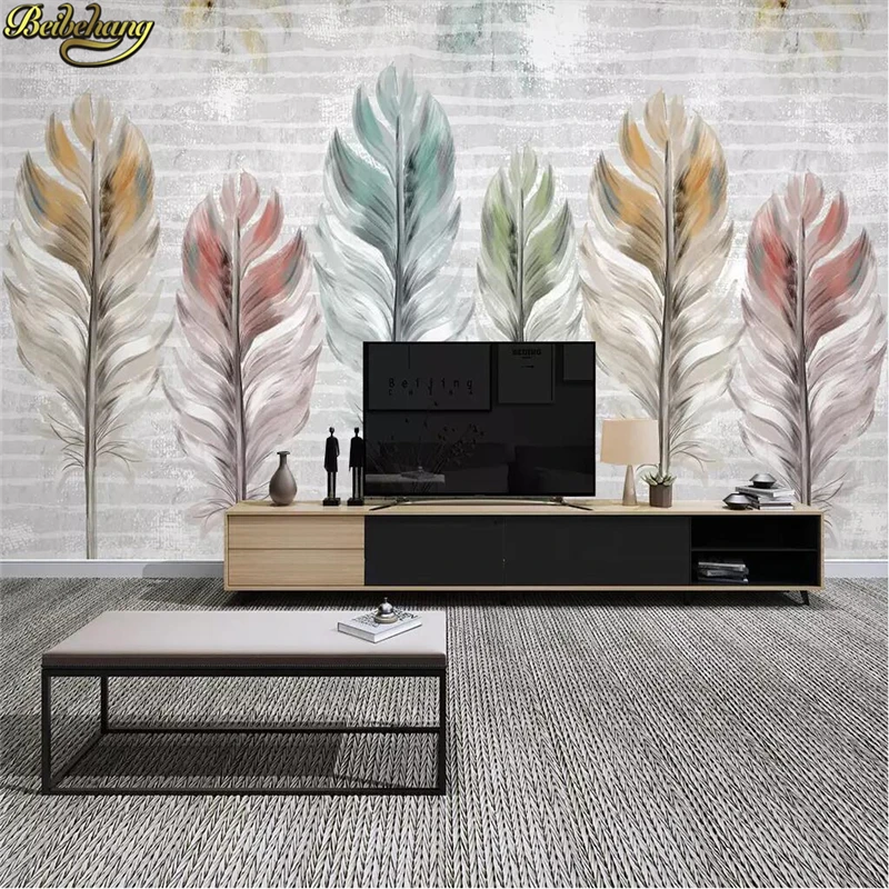 

beibehang Custom Nordic colorful feathers modern minimalist wallpaper for bedroom walls TV background photo 3D wall paper rolls