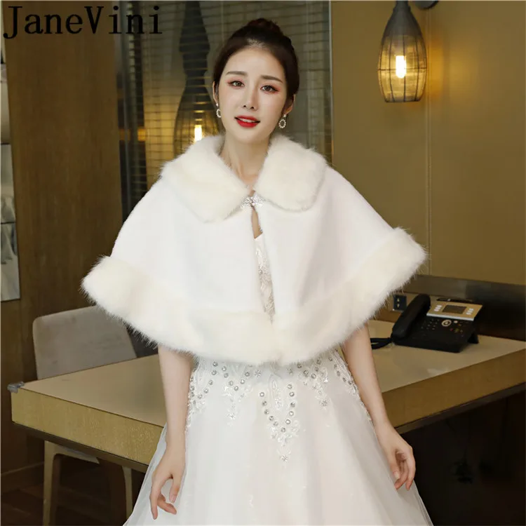 Janevini elegante marfim falso peles capas vestido de casamento noite bolero jaquetas envoltórios inverno quente feminino xales de noiva falso peles stoles