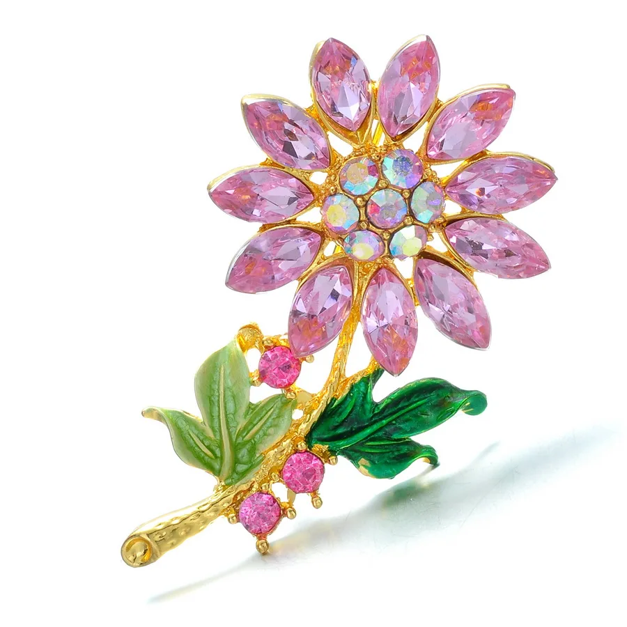 Fashion Wedding Plant Flower Brooch Pins Rhinestone Crystal Brooch Scarf Hat Accessories Vintage Women Jewelry Gifts