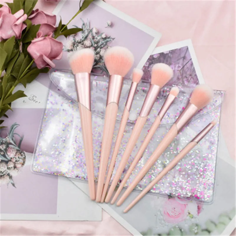 7pcs Makeup Brushes Set Rose Gold Handle Foundation Powder Blush Eye Shadow Lip Brushes Face Beauty Makeup Tools Kit with Case