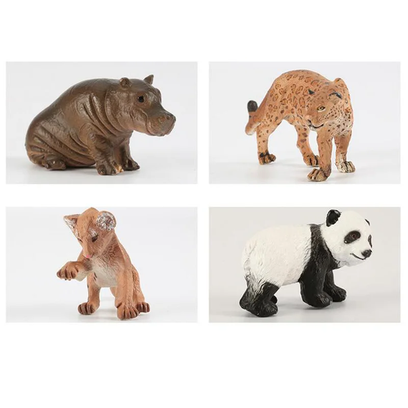 Mini modelos de animales de simulación de zoológico, figuras de Panda, elefante, ciervo, ardilla, Tigre, León, leopardo, hipopótamo, oso, juguete de regalo para niños