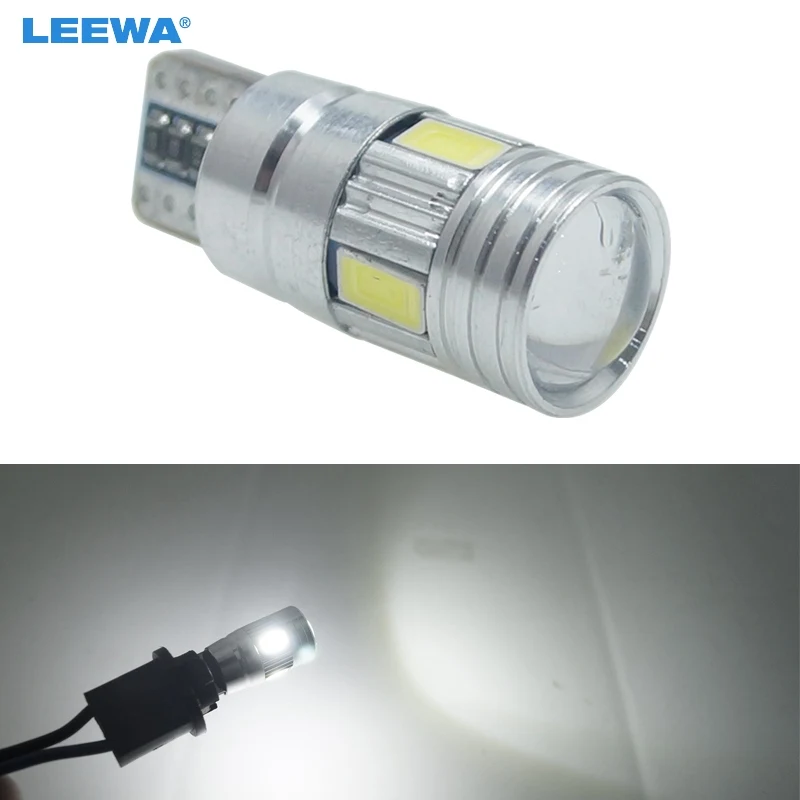 LEEWA 2pc DC12V~14.5V 6000~6500K White 6SMD 5630 T10 Wedge Lens LED Light Bulb With CANbus #CJ5628