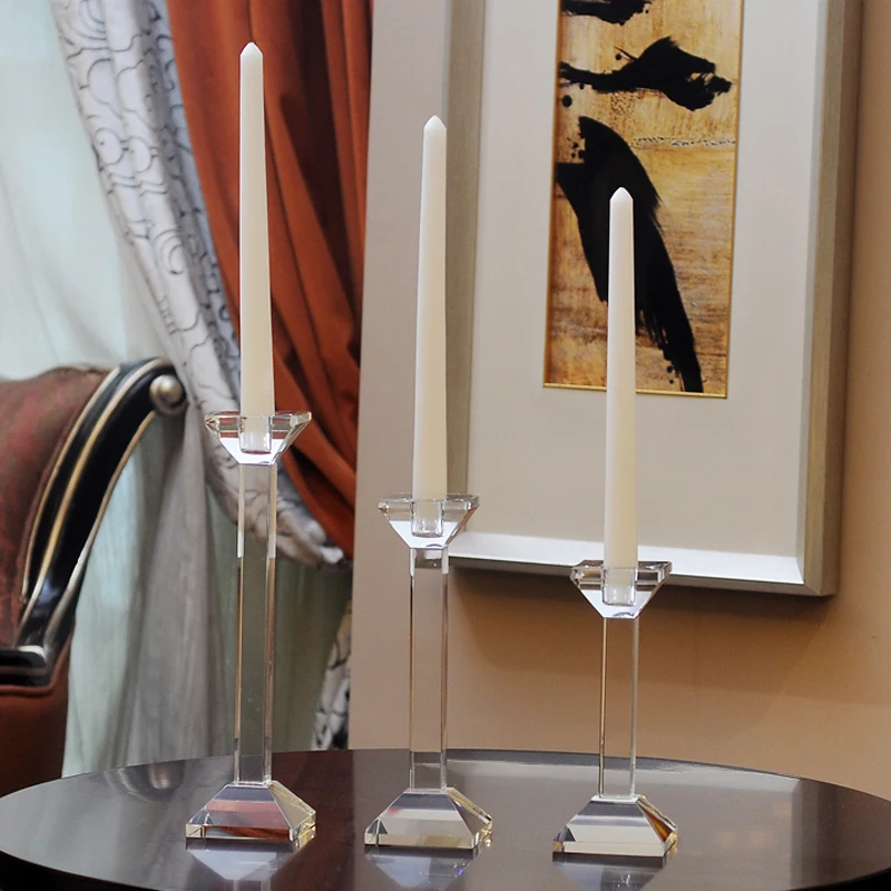 Modern Crystal candle holders glass minimalist  votive candle holder Matching Stick Candle candelabra wedding decoration