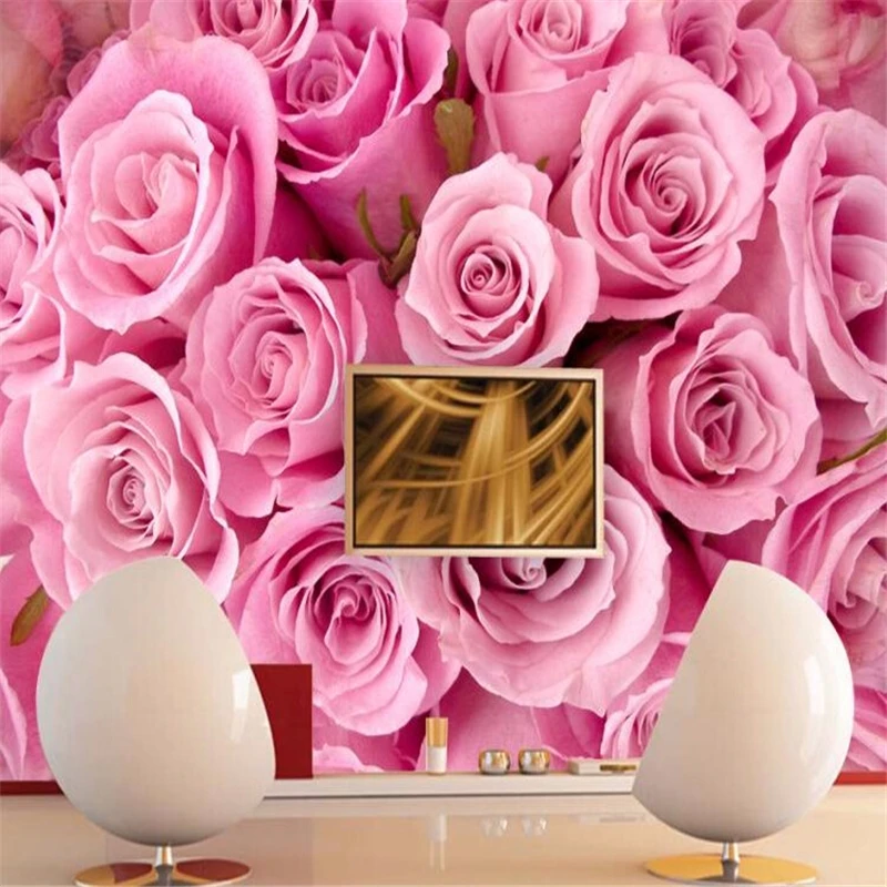 beibehang paper photography Stereoscopic Pink roses romantic TV backdrop flower living room bedroom wall mural luxury wallpaper