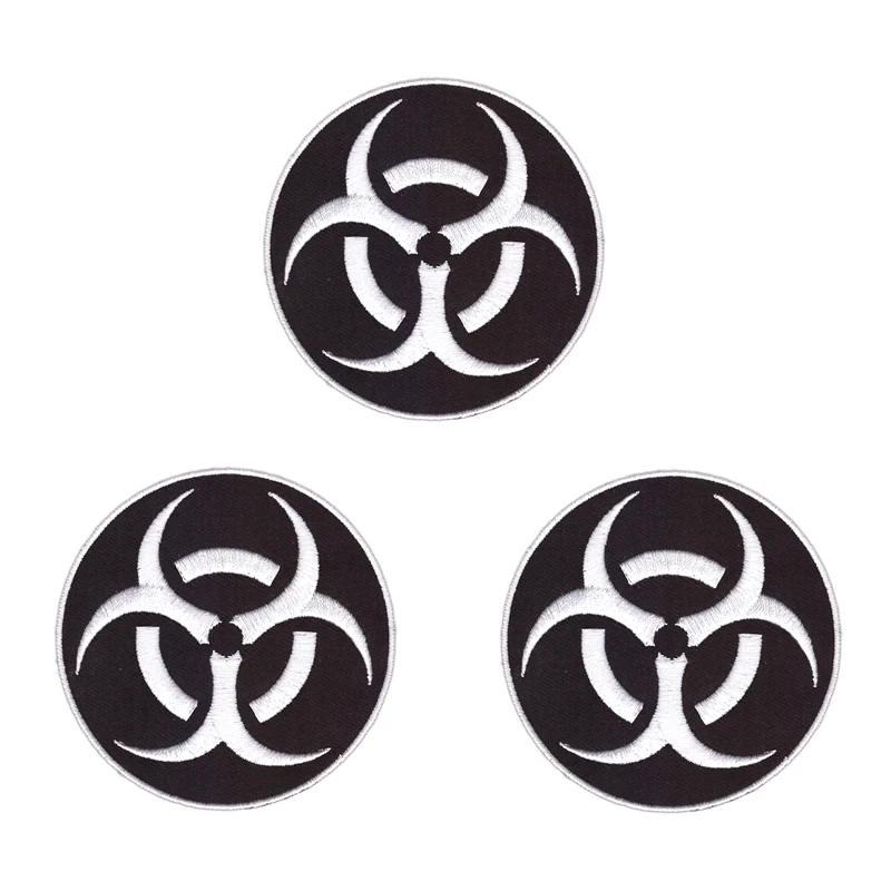 10 PCS LARGE BIOHAZARD RADIATION SYMBOL EMBROIDERED IRON-ON BLACK patch WARNING SIGN