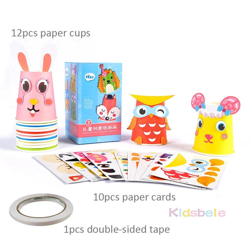 Kids DIY Toys 3D Handmade Paper Cups Sticker Material Set Educational Toys For Children Creative DIY Animal Cups Funny Toys Kit