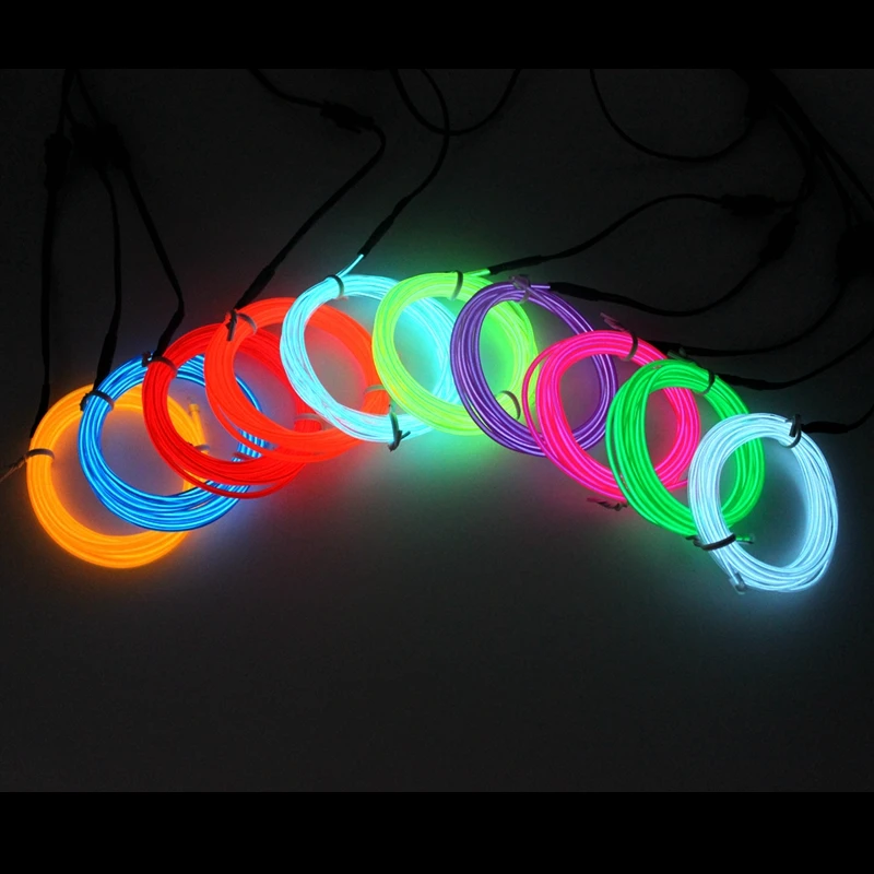 50M 100M 200M EL Wire 2.3MM Electroluminescence Wire Light 10 Colors Flexible Neon Light Luminotron Rope Glow Tube