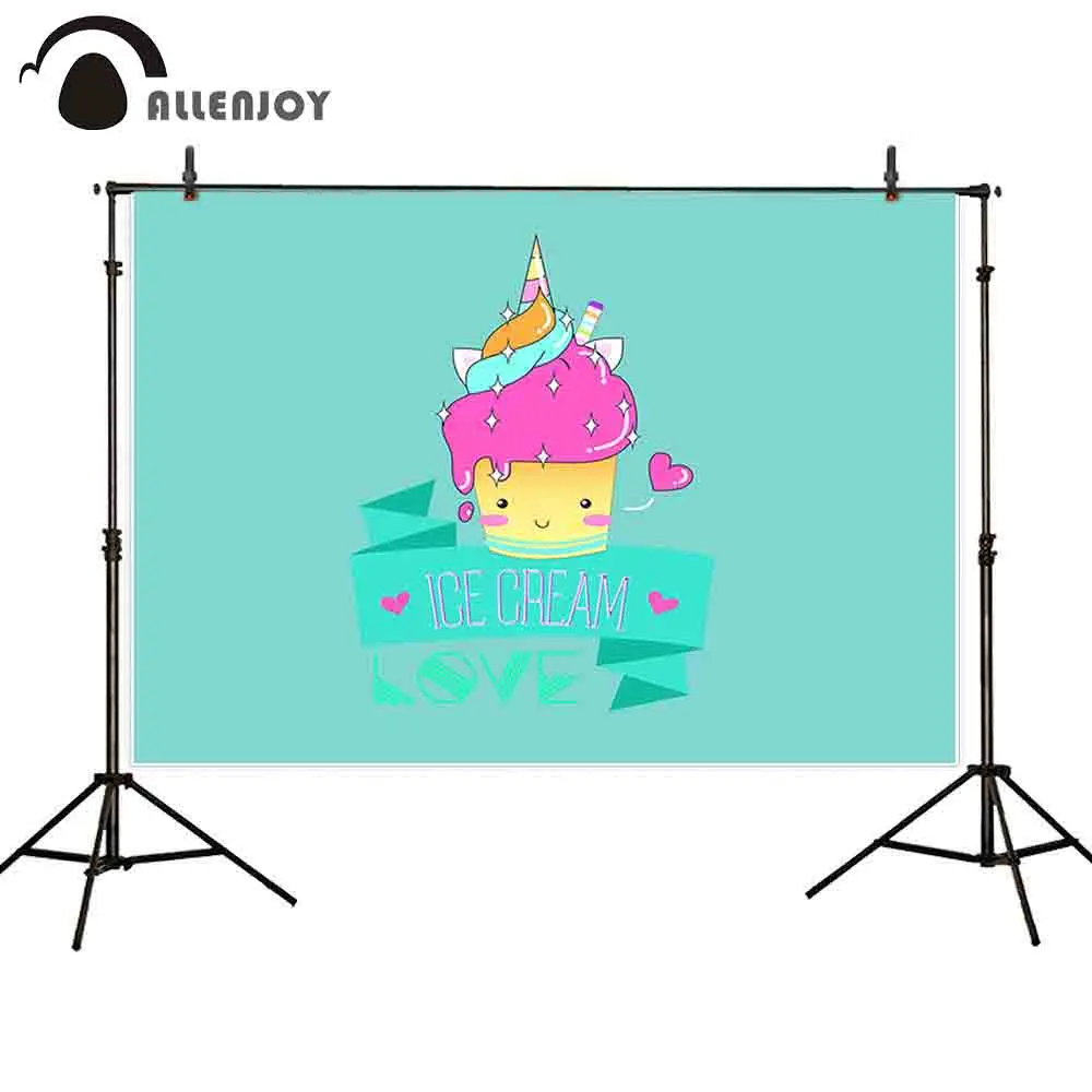 Allenjoy new photographic background unicorn ice cream heart summer ribbon love green children cute cartoon fantasy backdrops