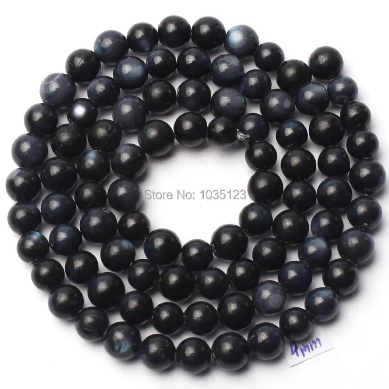 

4mm Natural Black Shell Round Shape DIY Loose Beads Strand 15" Jewelry Accessory w1037