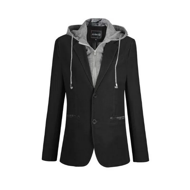 Blazer masculino com capuz de fivela única, jaqueta de algodão, terno masculino, tampa de descarga, duas peças falsas