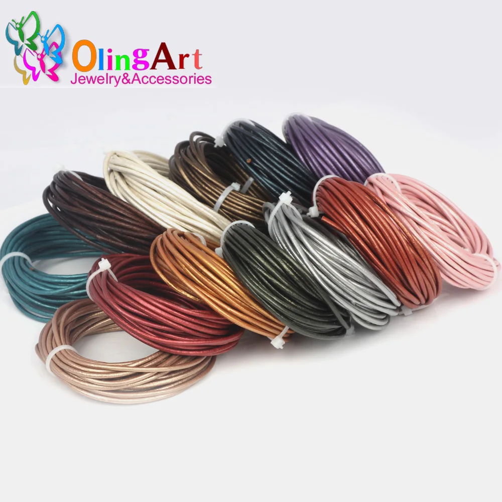 OlingArt 1.5mm 5 m/lotto Craft multicolore tondo in vera pelle cavo/orecchini fai da te bracciale collana girocollo creazione di gioielli