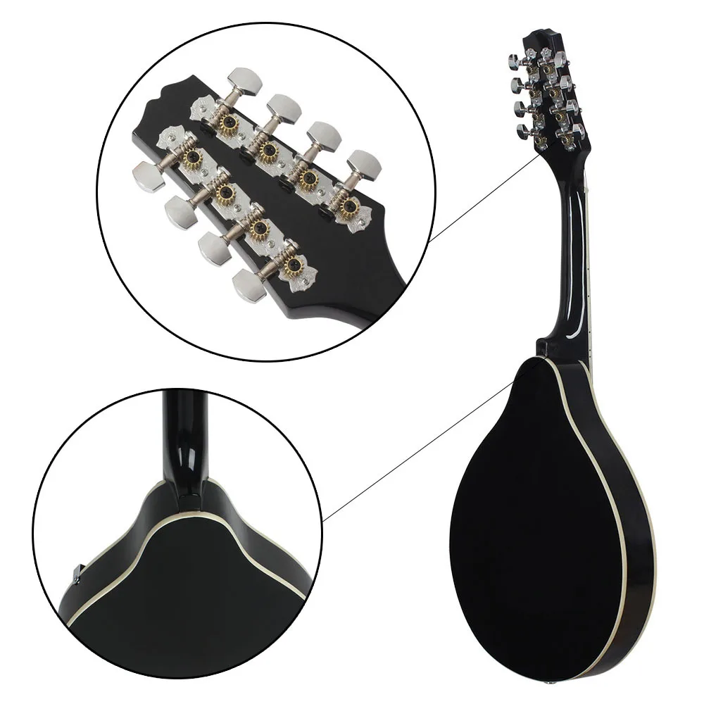 A-Style 8-String Basswood Mandolin Musical Instrument Ukulele with Rosewood Steel String Mandolin Guitar Instrument Adjustable