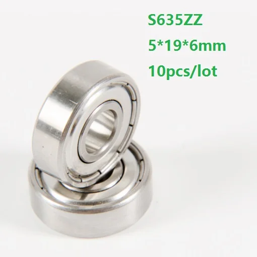 

10pcs/lot S635ZZ S635 ZZ ABEC-5 5x19x6mm 635 635ZZ stainless steel bearing Deep Groove Ball bearing Miniature mini 5*19*6mm