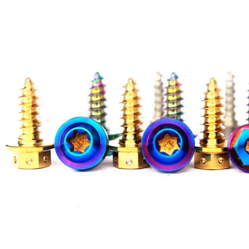 LOT2 M4*0.7/M5*0.8 Length 15mm Color Burn Blue/Ti GR5 Titanium Flange Hex Head Self Tapping Screw For Motorcycle