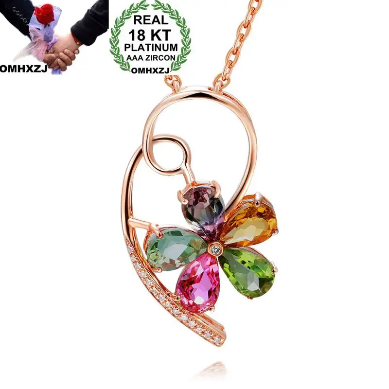 

OMHXZJ Wholesale European Fashion Woman Girl Party Wedding Gift Flower AAA Zircon 18KT Rose Gold Necklace Pendant Charm CA204