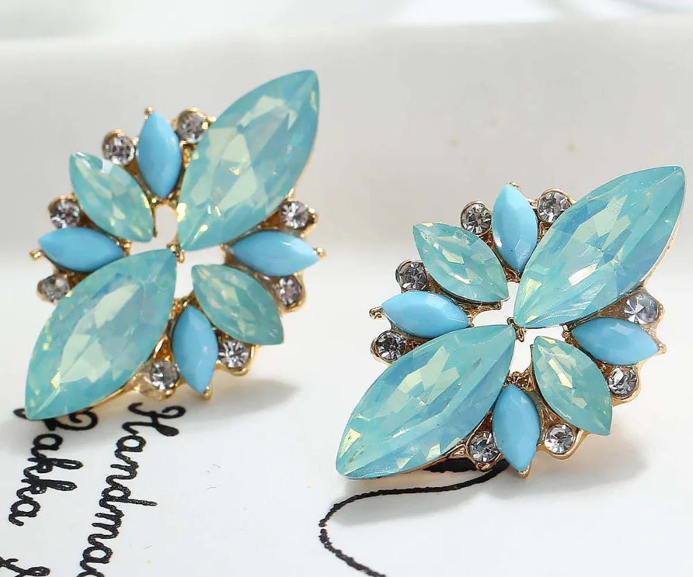 YaYi Blue Green Glass White Rhinestone Dangle Earring Women's Fashion Ancient Gold Color Gem Earrings For Women E1134