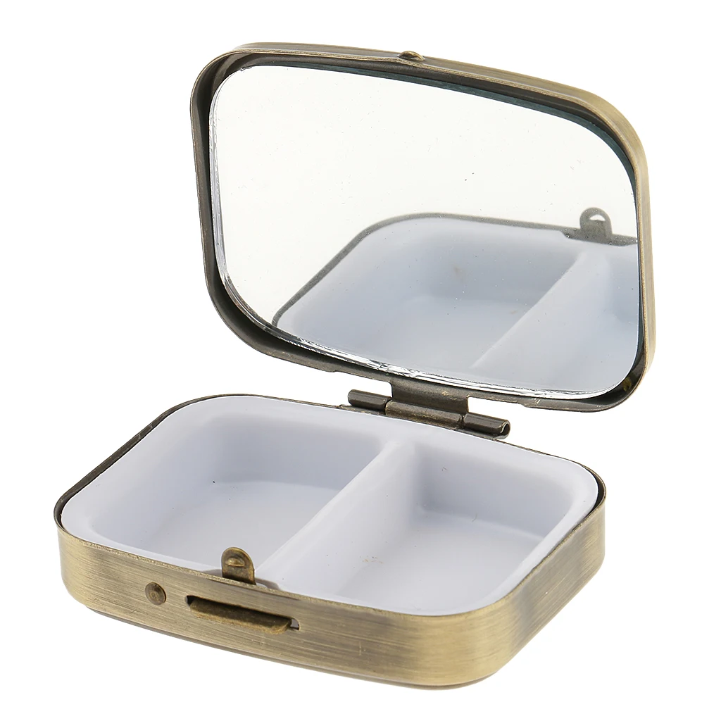 2 Compartments Dispensing box Medicine Tablet Box Trinket Earring Storage Case Container With Mirror Storage Box With Mirror