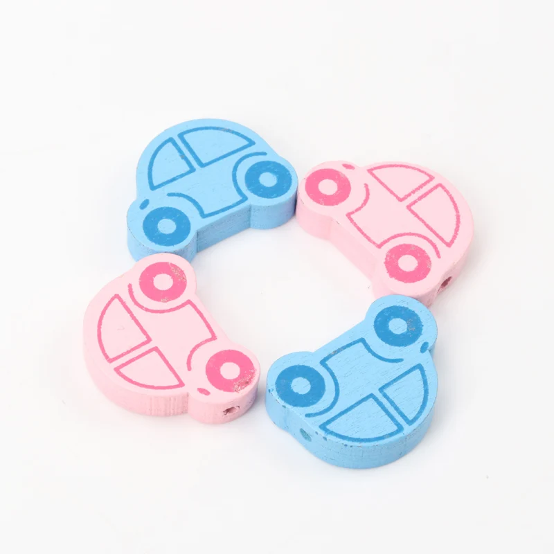 20pcs Blue and Pink Car Pattern Wooden Spacer Beads For Jewelry making DIY 25x19mm MT0822