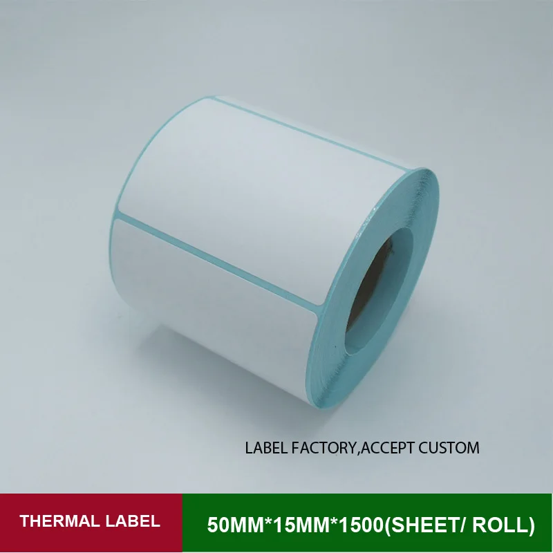 Thermal barcode label 50mm*15mm 1500pcs one roll white blank sticker paper can customized logo self adhesive address labels