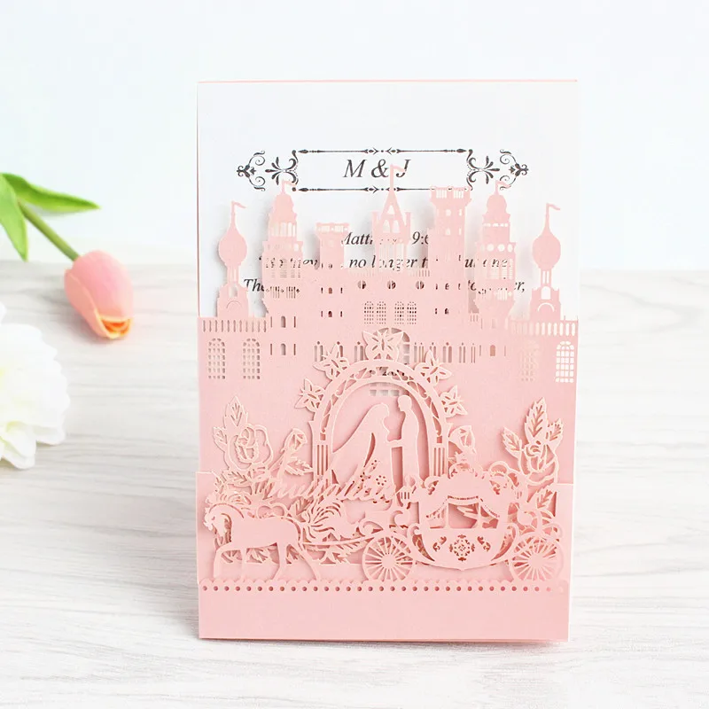 

Pop up wedding invitation card royal weeding engagement invite laser cutting blue pink white free ship