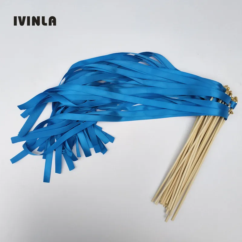 Newest 50 Pcs/Lot blue wedding wands with gold bell for wedding decoration