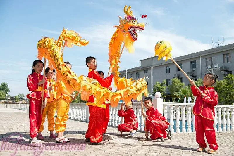 3.1M 4 Kids Player Children Size CHINESE DRAGON DANCE Gold-plated  Folk Festival Celebration Costume