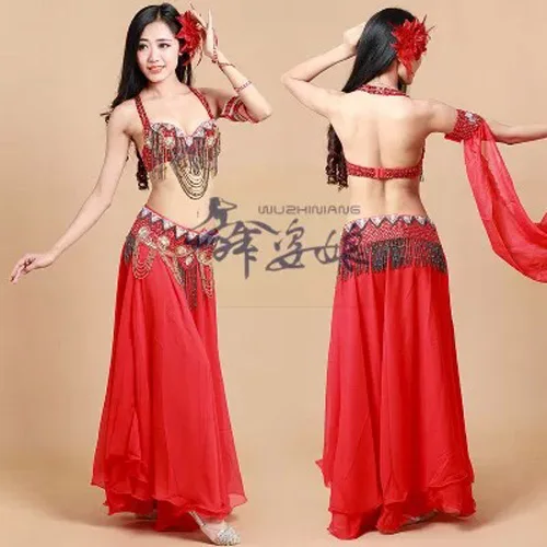 Chất lượng cao hoàn toàn làm bằng tay khâu Trang Phục Belly Dance 3 cái/bộ Bra & Đai & Váy S/M/L đẹp dancing Costume Mặc cho phụ nữ/phụ nữ