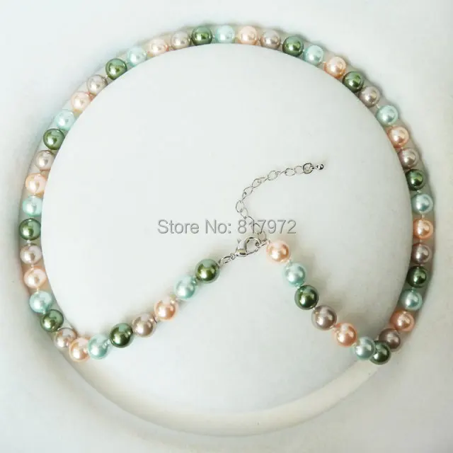 8mm Pink gray Green Natural South Sea Shell Pearl Necklace Fashion Highlight Bead Colorful Necklaces  Jewelry