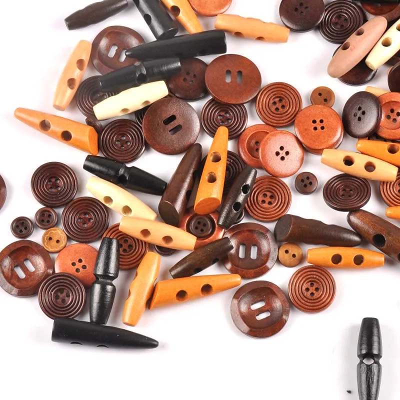 20pcs 10-40mm Mixed form Wooden Buttons Decorative For Sewing Clothing DIY Crafts Scrapbooking Wood Button m1894