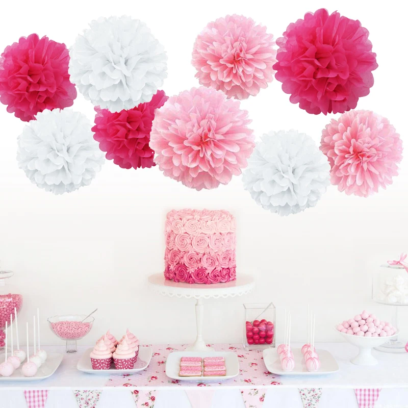 9pcs Tissue Paper Pompoms Happy Birthday Decoration Paper Pom Poms Balls Flowers Home Decor For Wedding Party Supplies