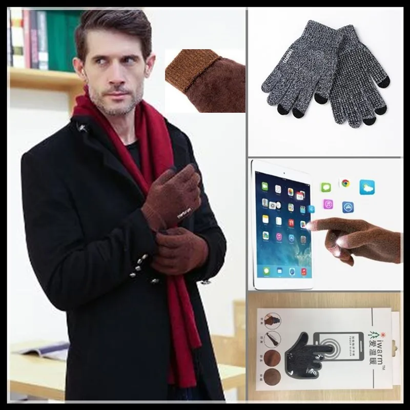 Top Lovers Winter Sporting Warm 3-Finger Touch Screen Gloves for iphone Smart Phone,Woolen Knitted,non-slip,,Brushed Neri Velvet