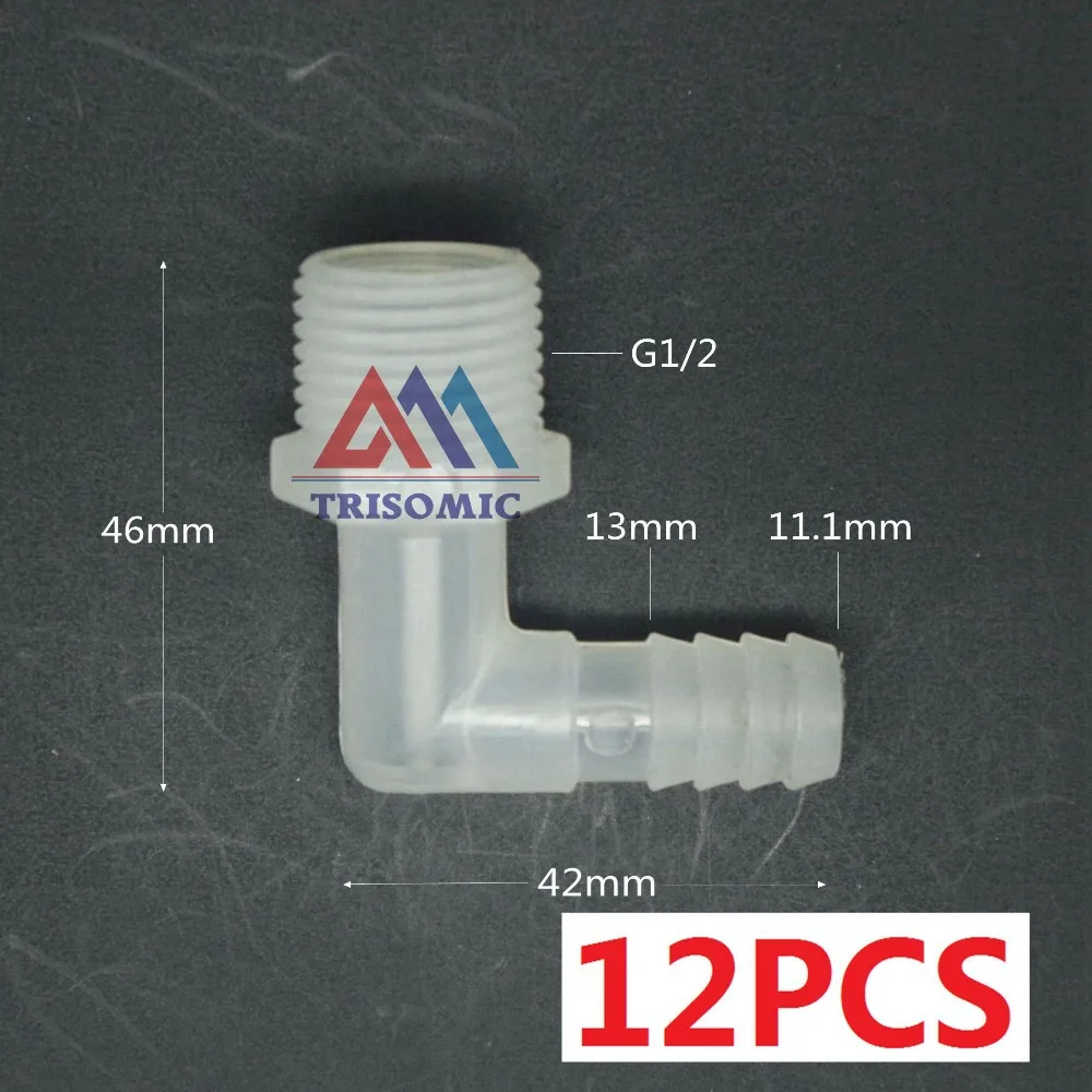 

12 pieces 11.1mm*G1/2 Elbow screw thread Connector Tube Joiner PP Plastic Fitting Tank Airline acid and alkali resistant