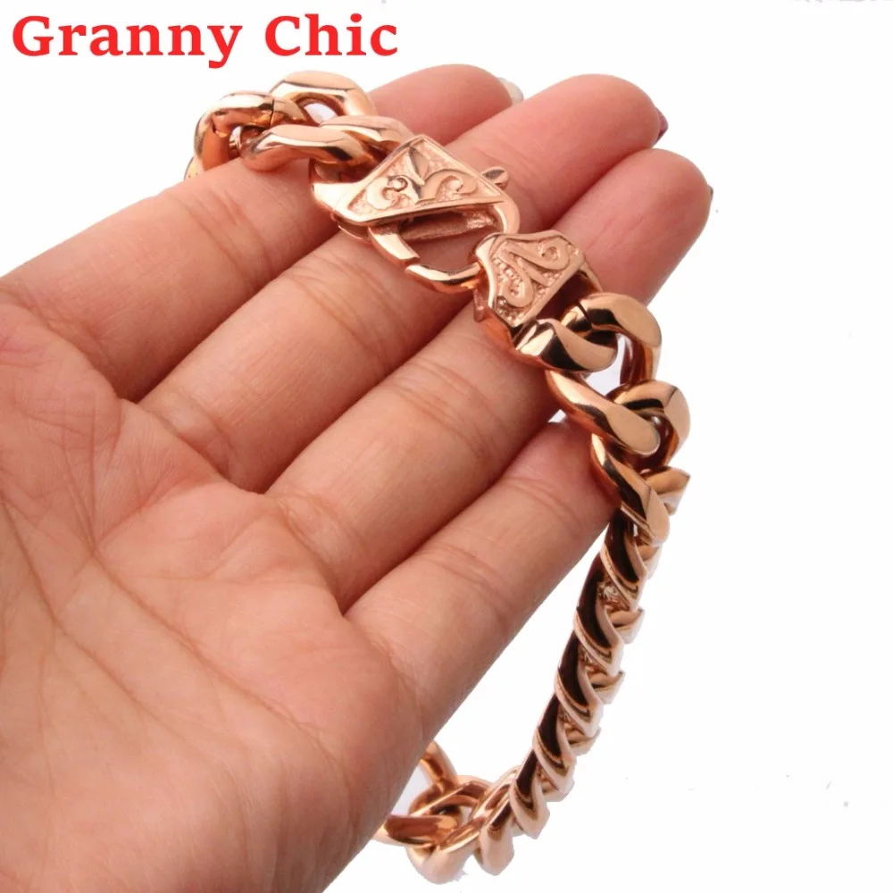 Granny Chic High Quality Jewelry Men Silver Rose Gold Black Color Cuban Link Chain Stainless Steel Bracelet for Bangle Accessory