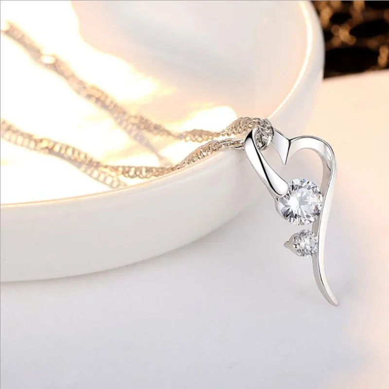 KOFSAC New Fashion 925 Sterling Silver Necklaces for Women Wedding Exquisite Crystal Heart Pendants Necklace Jewelry Gifts N109