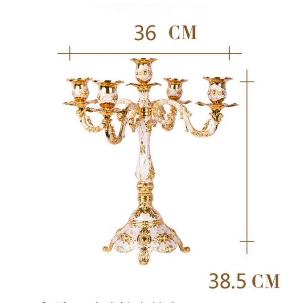 IMUWEN New Arrival Candle Holder 5-arms Golden Plated Candelabra Romantic And Luxury Metal For Wedding Events Or Party Decor