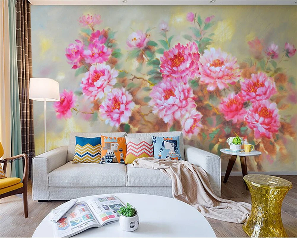 

Home Decorative Wallpaper HD Graceful Flying Peony Flower Oil Painting Living Room Bedroom TV Background wall mural 3d wallpaper