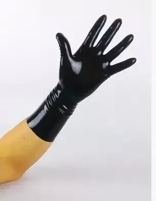 Black Latex Short Gloves  Wrist Five Finger Wrist Gauntlet Rubber Mittens Cosplay gloves