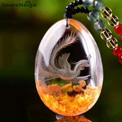 Wholesale Flower Natural Ghost Crystal Pendants Hand Carved Phoenix Sweater Chain Necklace Lucky for Women Men Crystal Jewelry