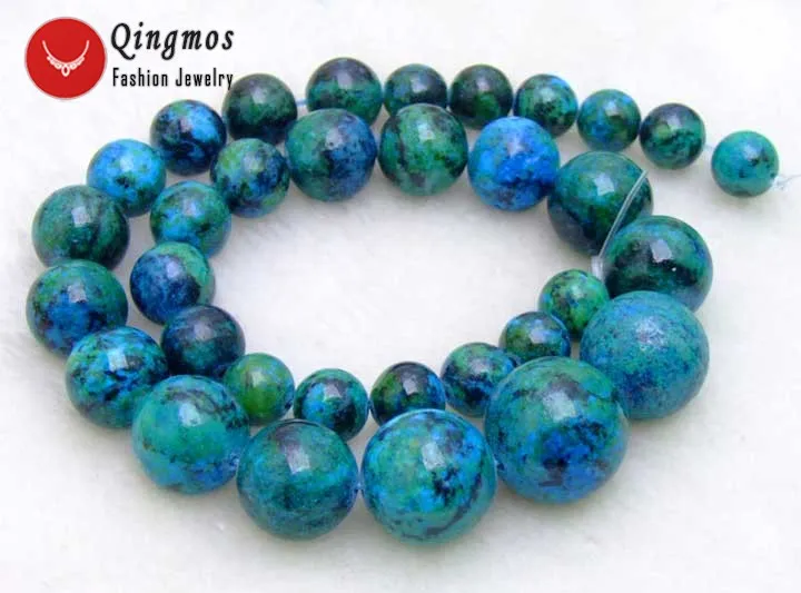 Qingmos Natural 10-20mm Round Green Chrysocolla Stone Beads for Jewelry Making DIY Necklace Bracelet Earring Strands 15