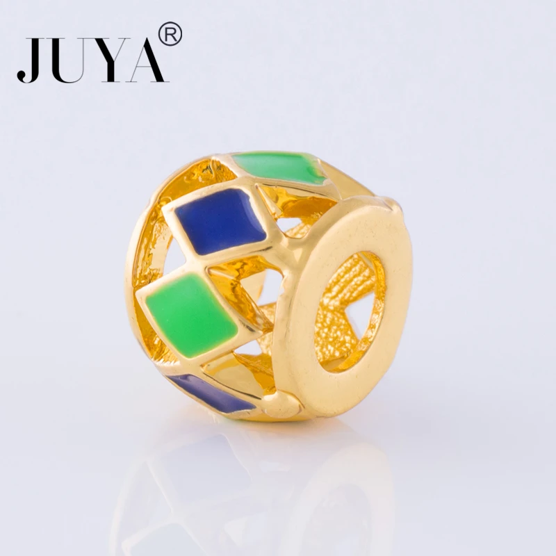 JUYA 6mm*9mm 5 Pieces Square Hollow Beads For Jewelry Making Gold Copper Enamel Beads Bracelet Necklace Diy Findings Accessories