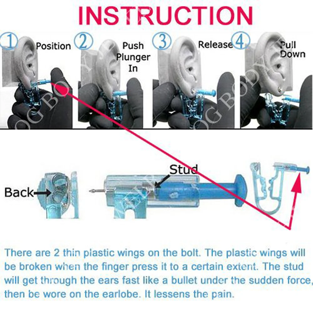 1 Unit Disposable Ear Piercing Unit Sterilized Ear Stud Earring Piercing Gun Body Jewelry Easy to Use At Home