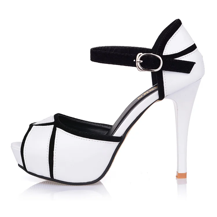 Summer hollow buckle women's shoes European and American fight color fish mouth fine with high heels young daily shoes image 2