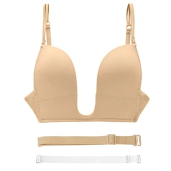 Nude Super Push up Bra plunge plus size Big Cup women bralette gift for girl SEXY Brassiere 70 75 80 85 90 95 A B C D E