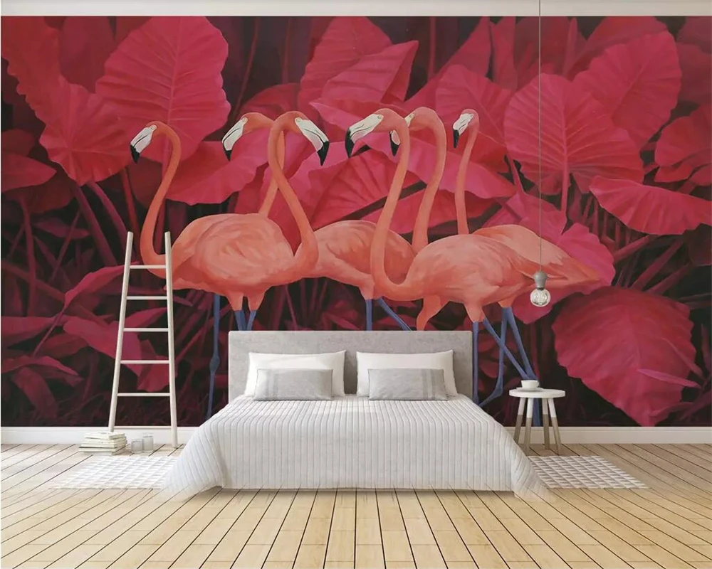 

beibehang Custom photo wallpaper mural red tropical plant leaf flamingo background wall painting 3D wallpapers for living room