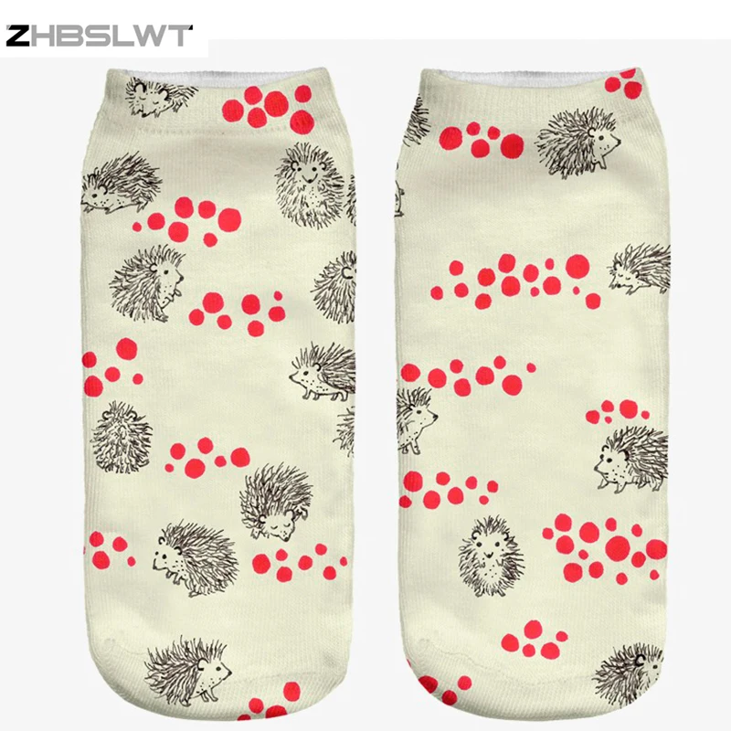 ZHBSLWT 3D Printed Women Socks New Unisex Cute Low Cut Ankle Socks Paws Little Hedgehog Women\'s Casual Fashion-9856