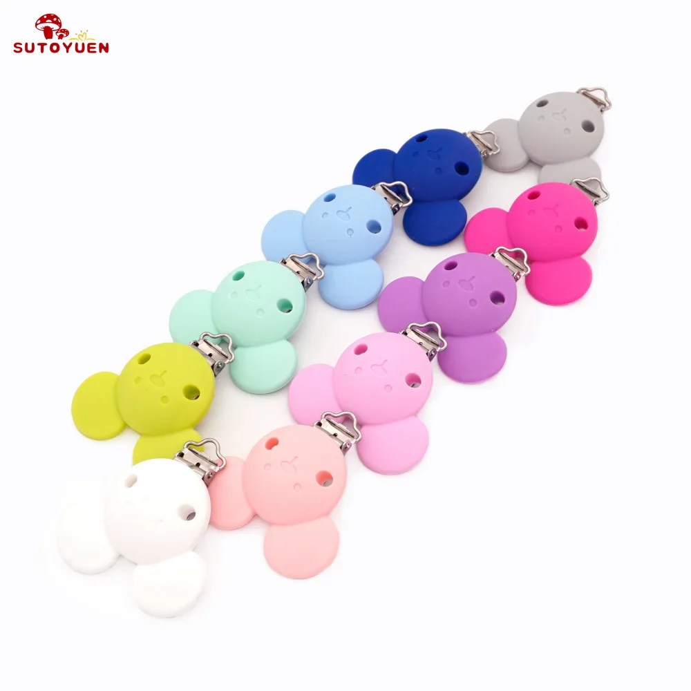 Sutoyuen 10pcs Pacifier Clip Cartoon Animals Mickey BPA Free Silicone Teethers DIY Nursing Soother Suspender Clips Holder