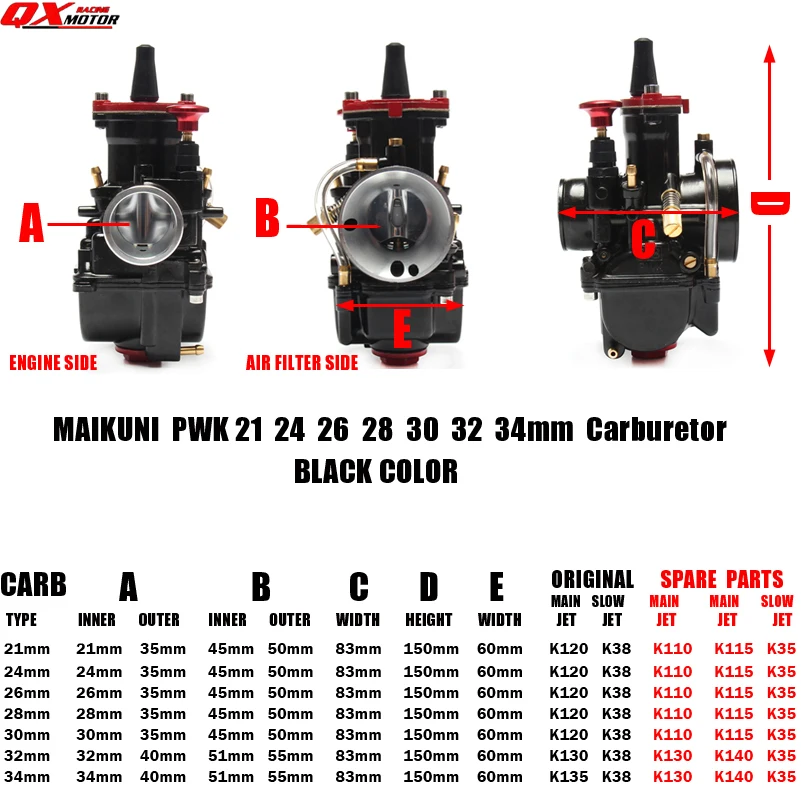 High Performance Universal Modification Motorcycle Carburetor 21mm 24mm 26mm 28mm 30mm 32mm 34mm PWK Power Jet Carburettor Carb