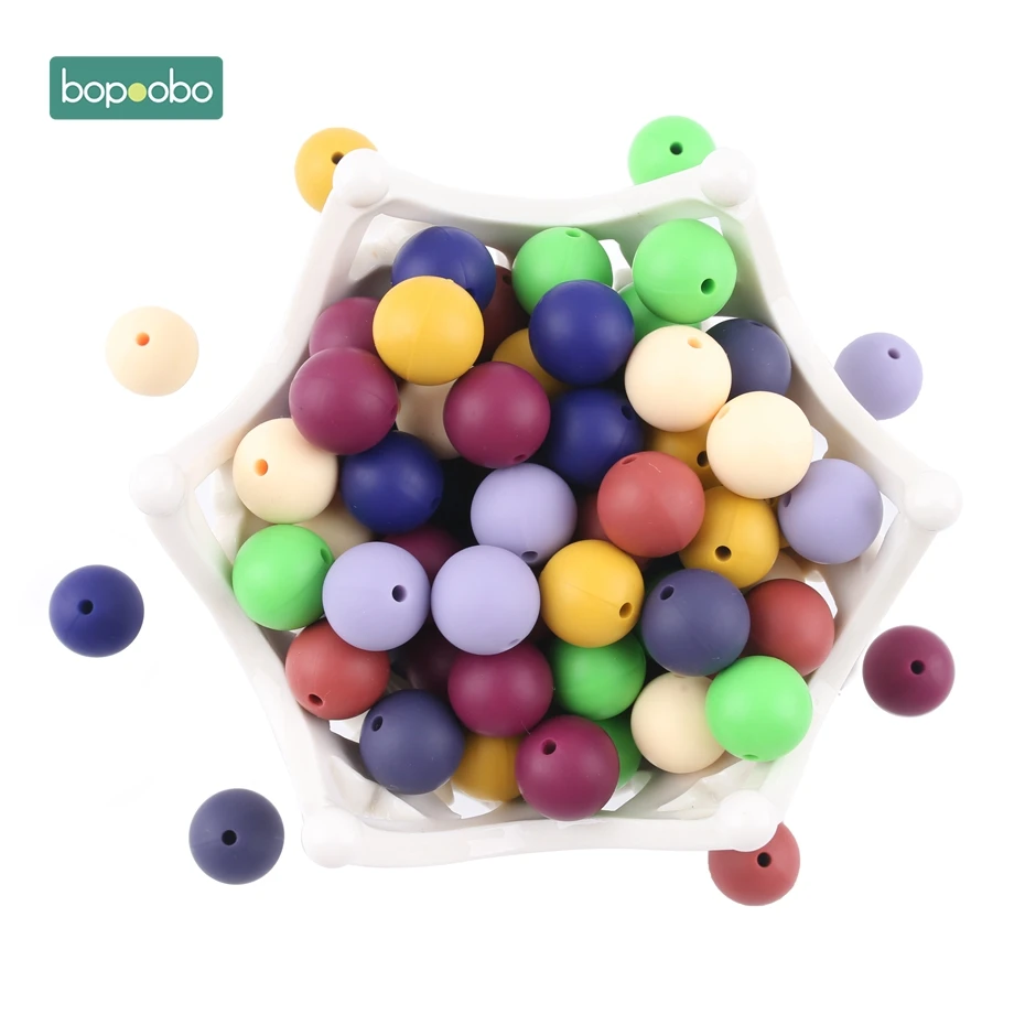 Bopoobo 40pcs Silicone Teething Beads 15mm Nursing Gift Silicon Beads Baby Teething Beads Silicone Round Beads Baby Teether