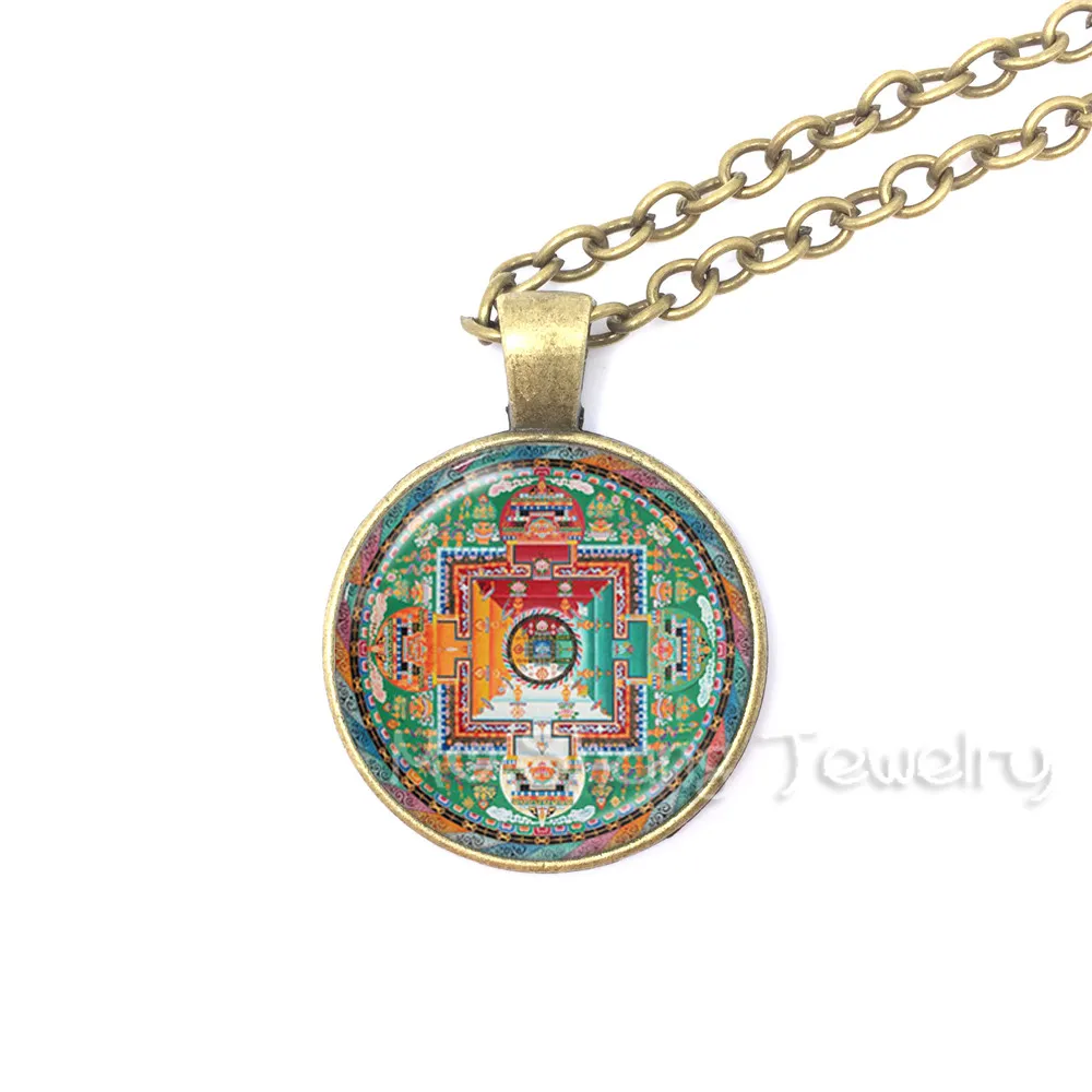 Buddhist Jewelry Sri Yantra Pendant Necklace Sacred Geometry Jewelry Mandala Glass Photo Pendant Necklace