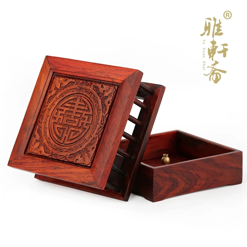 Ya Zhai mahogany carved hollow disc rosewood wood incense censer real retro incense sandalwood box furnace